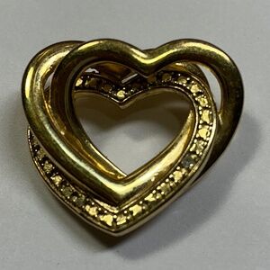 PAJ Sterling Silver Gold Tone Double Open Heart Pendant W/ a Diamond